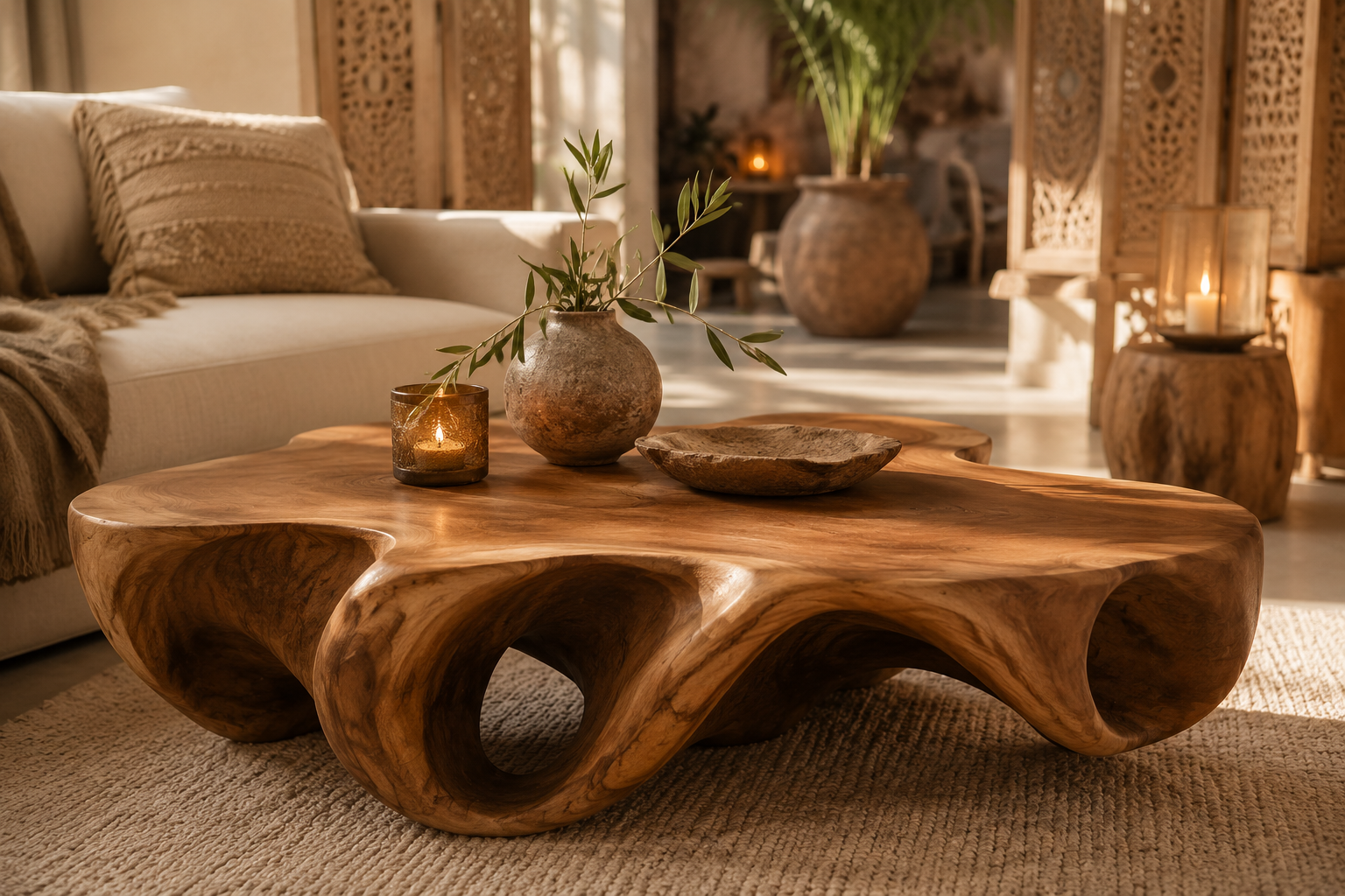 Table basse Ubud — Teck sculpté